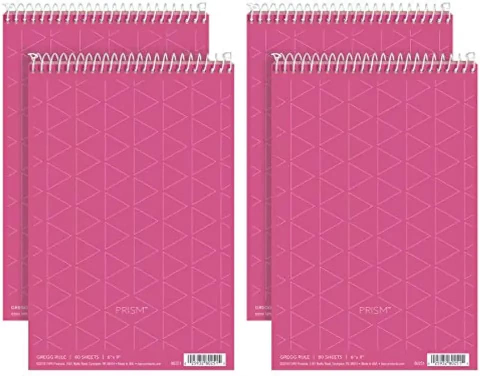 TOPS Prism Steno Notebook, Pink Paper, Spiral, Small Size, 80 Sheets, 4 Pack, 6" x 9" Notepad for Writing