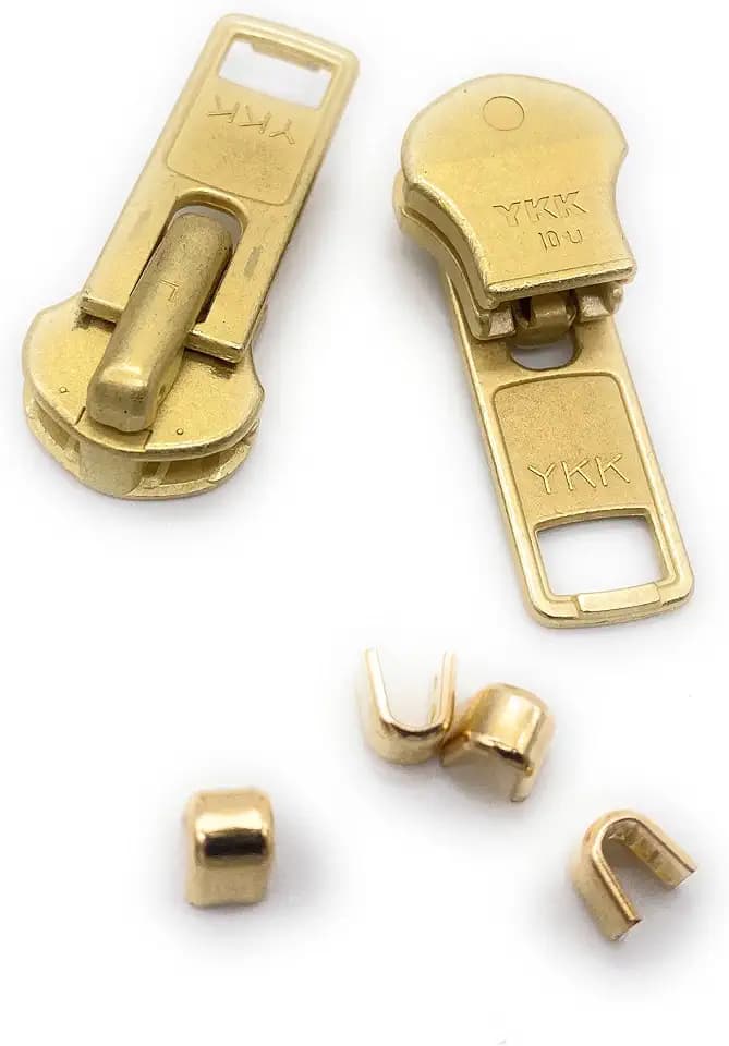 Zipper Repair Kit - #10 Heavy Duty YKK Brass Jacket Zipper Sliders with Top Stops Included - Choose Your Quantity - Made in The United States (5)