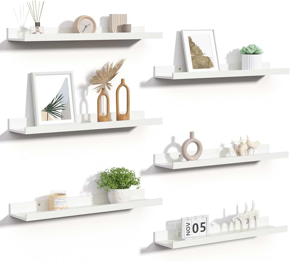 upsimples Floating Shelves for Wall Decor and Storage, White, 6Pcs 23.6''