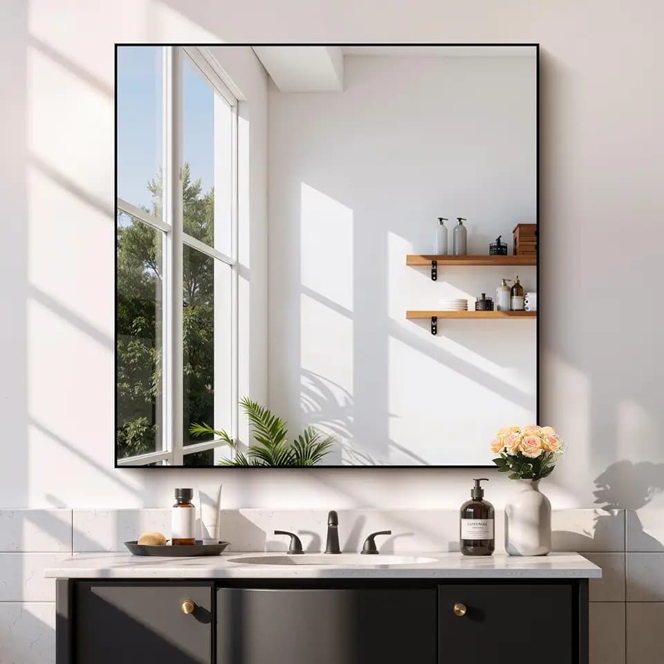 COFENY Black Bathroom Mirror for Wall, 39x39 Inch Square Mirror with Metal Frame, Black Modern Vanity Mirrors for Bathroom Sink, Living Room, Entryway Hangs Horizontal or Vertical
