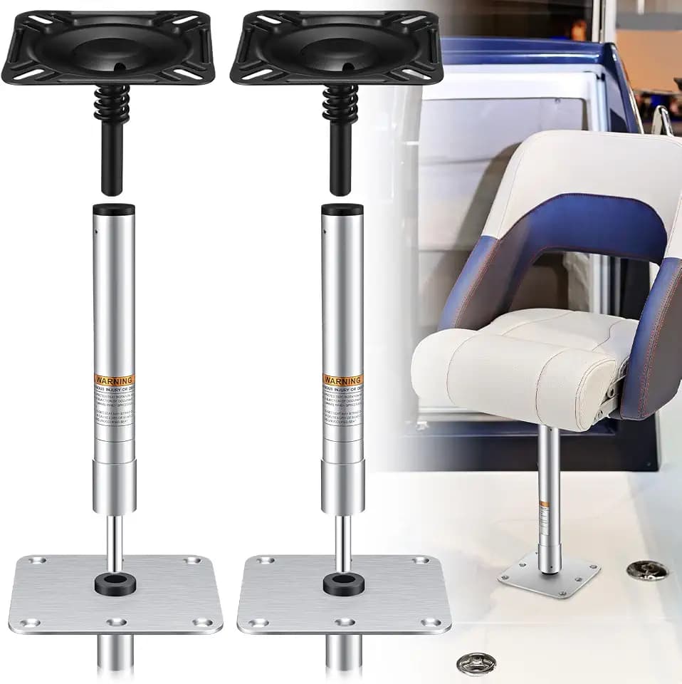 Tallew Boat Seat Base with 3/4" Pedestal Kit, Includes 15" High Seat Post and Black E-Coated Mount, 7" Stainless Steel Threaded Base Plate Compatible with Most Ships