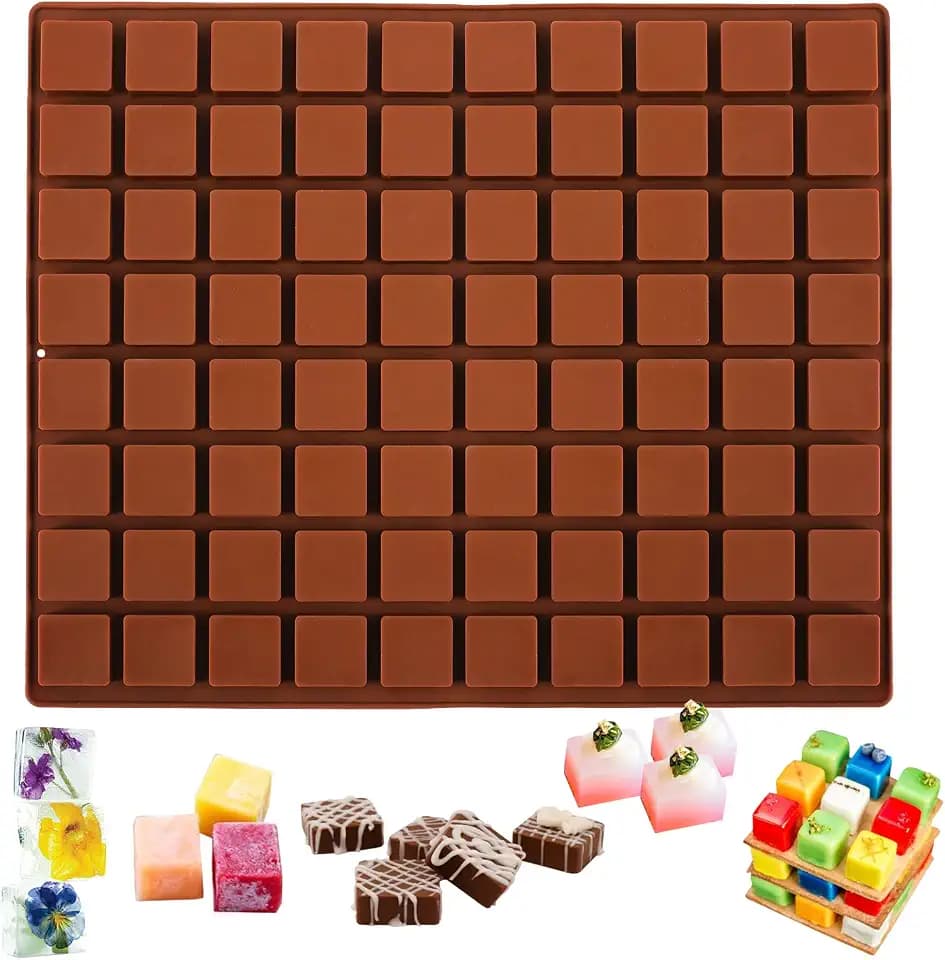 Sakolla Square Chocolate Mold, 80 Cavities Silicone Molds for Chocolate, Caramel, Praline, Ice Cube, Jelly, and Gummy (Coffee)