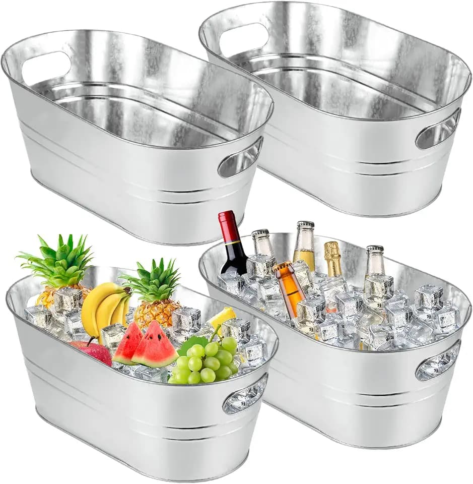 4 PCS 3.4 Gallon Galvanized Ice Buckets for Parties with Carry Handles 3.4 Gallon Galvanized Tub Drink Buckets for Parties Beverage Tub for Parties,Mimosa Bar,Champagne