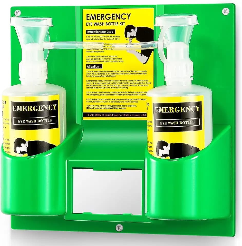 CGOLDENWALL Portable Eye Wash Station Wall Mounted Eyewash Station Emergency Eye Wash Kit, 2 * 16.09oz Eyewash Bottle, No Eyewash Solution, with a Free Eyewash Sign