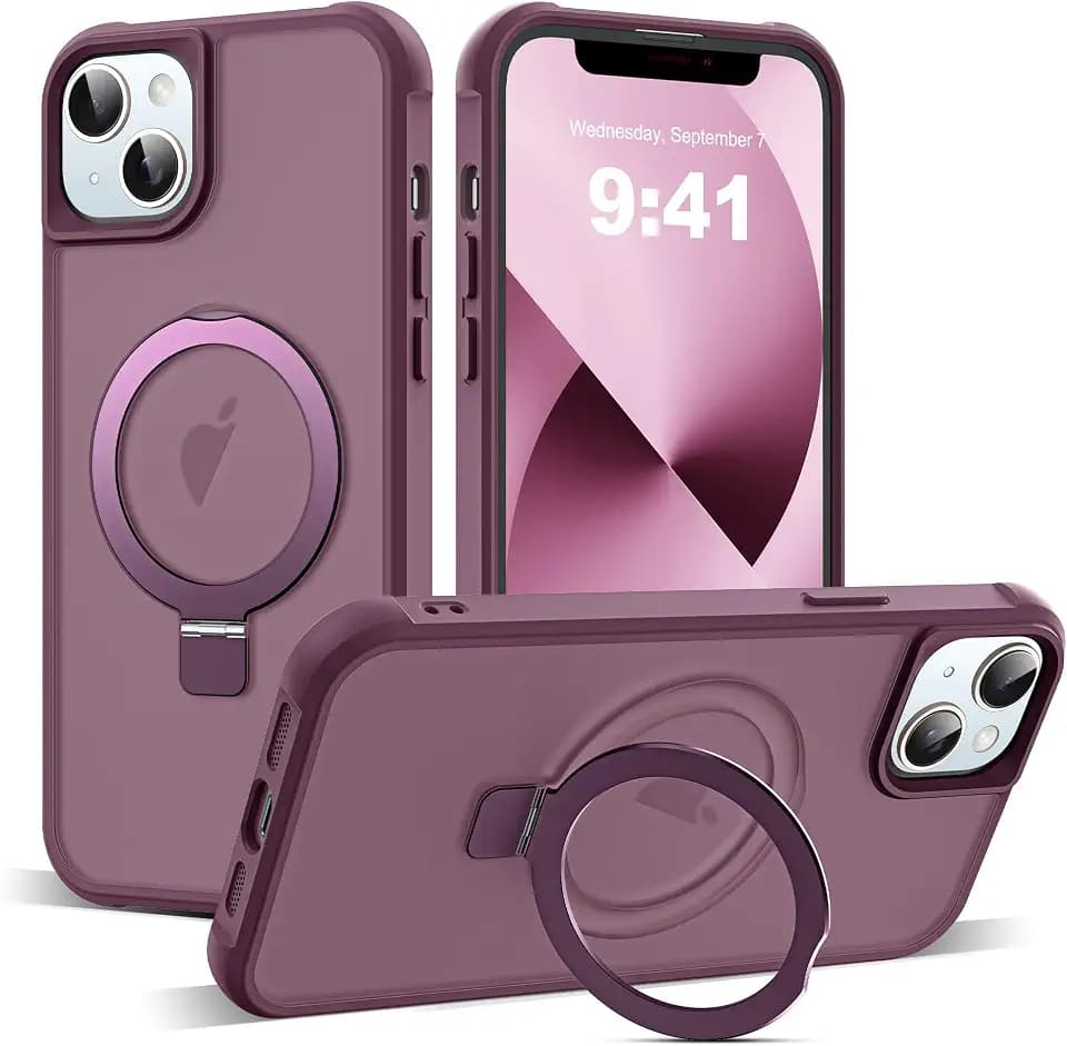 SKYLMW Compatible with iPhone 13/14 Case with Stand,Wine Red