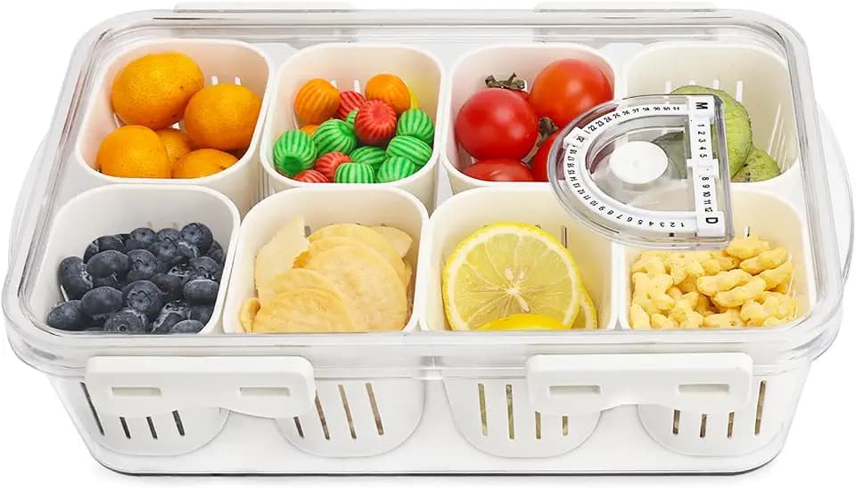 Veggie Tray Divided Serving Tray with Lid, Salad Bar Container for Fridge