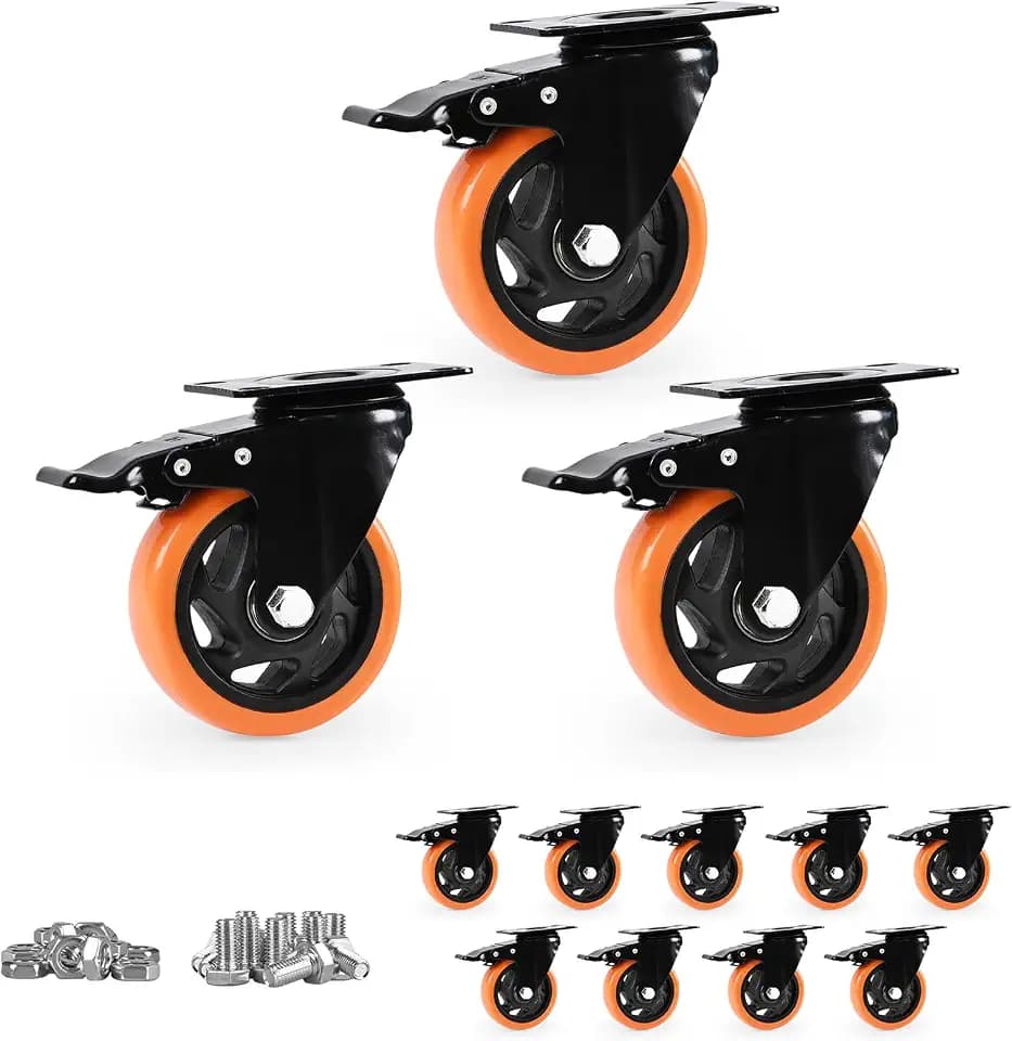 Caster Wheels,4 Inch Heavy Duty Casters with Brake,Set of 12,Orange
