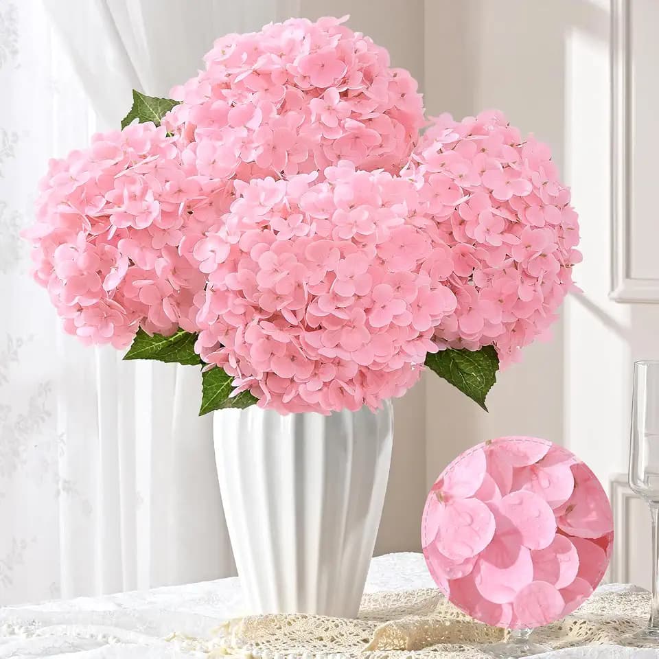 Livole 4 Pcs Hydrangea Artificial Flowers Real Touch Latex Hydrangea, Pink