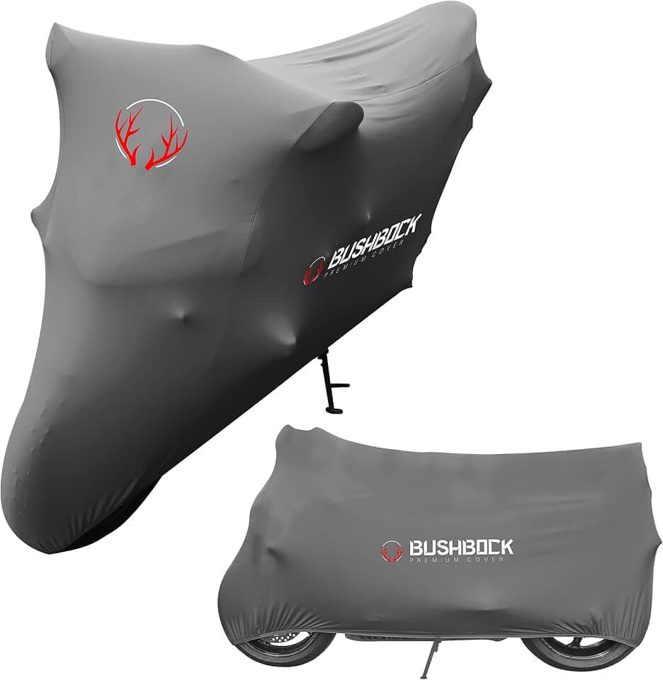 BUSHBOCK® Premium Cover Indoor Motorrad Abdeckplane-Staubschutz-elastischer, atmungsaktiver Samt-Stretchstoff (XL-XXL, Grau)