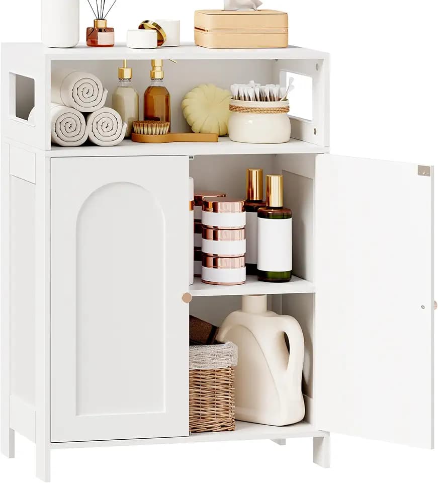 Bathroom Storage Cabinet, Small Floor Cabinet with Adjustable Shelf & Doors