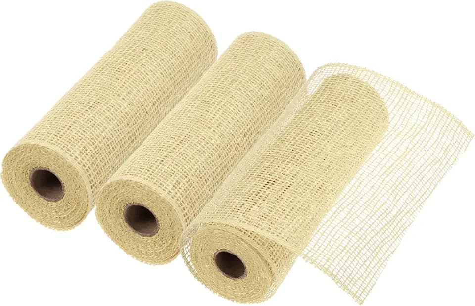 MECCANIXITY 3pcs 10 Inch Poly Burlap Mesh for Wreath, Decorative Mesh Fabric Ribbon 6.4 Yard for Fall Easter Christmas Flower Bow, Coffee