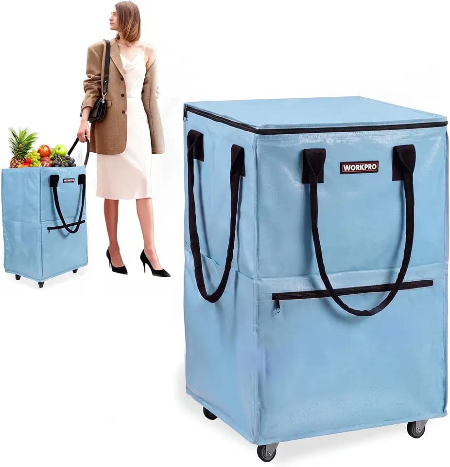 WORKPRO Medium Rolling Grocery Bag, 18-Gallon Shopping Tote with 4 Wheels