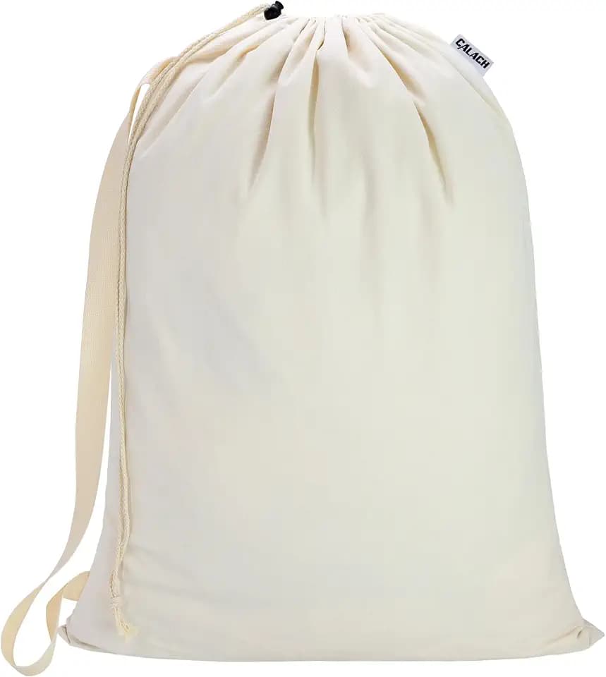 Canvas Laundry Bag with Shoulder Strap & Drawstring,Beige, 23"W x 29"H