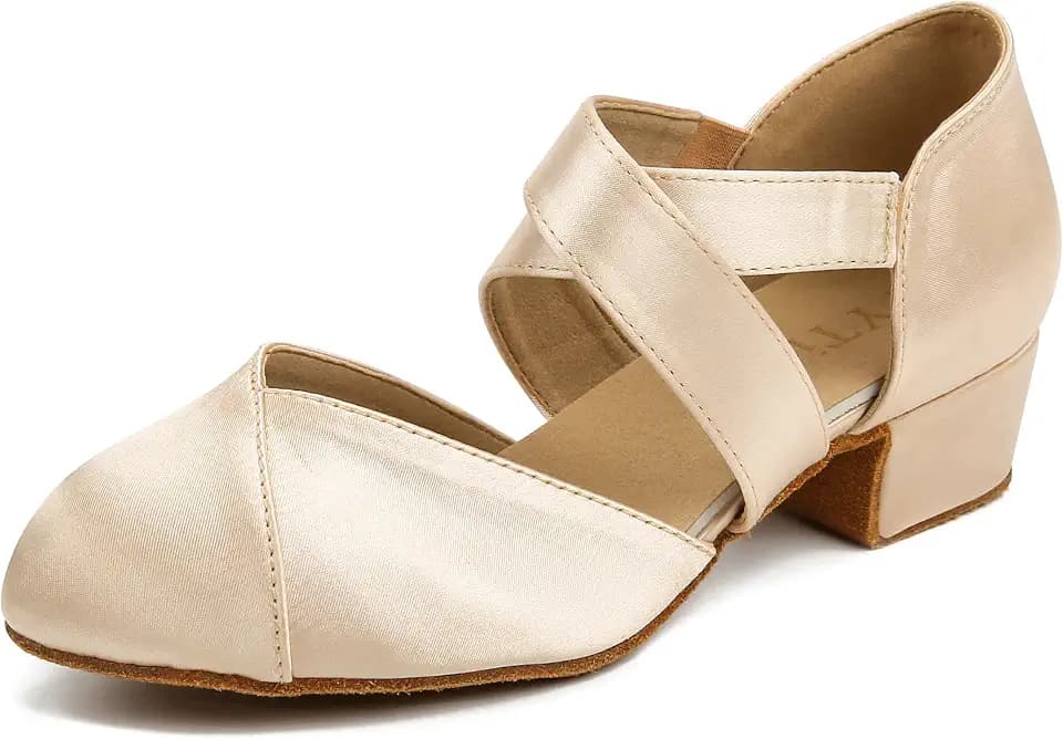 Women Swing Latin Ballroom Dance Shoes (Closed Toe, Suede Sole, Elastic Closure) 1.5 inch Heel YT26
