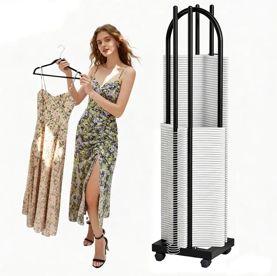 Large Capacity Hanger Organizer Stacker Stand, 2-in-1 Hanger Storage with Lockable Casters, Hanger Stacker for Closet, Laundry Room, Clothes Stores(Black, 51 inch)