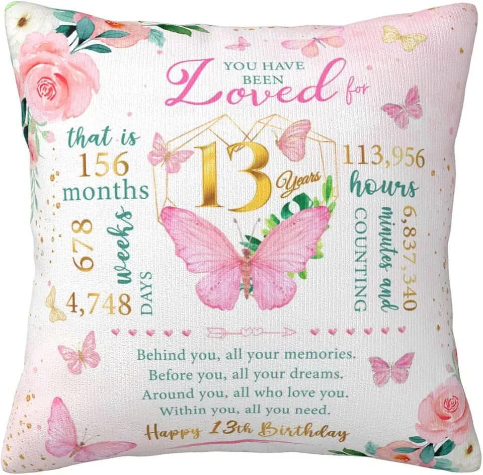 13 Year Old Girl Birthday Gifts, 13th Birthday Gifts for Girls, Birthday Gift Ideas for A 13 Yr Old Girls, 13 Bday Decorations for Girl, Bday Gift for Teenager Age 13 Pillowcase 18" x 18"