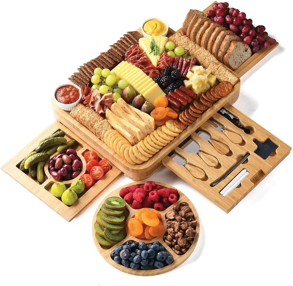 Bamboo Charcuterie Boards Gift Set - Simple Meat and Cheese Board Set with Charcuterie Board Accessories, Valentines Day Gifts, Unique House Warming Gifts New Home - Home it