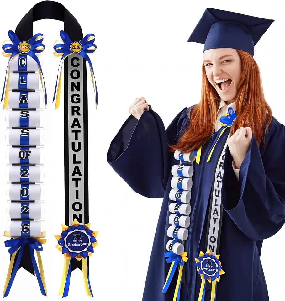 Lyrow Blue Graduation Money Lei Class of 2026 Ribbon Money Lei Graduation Cash Gift for Congrats Graduates Grad Leis with Cash Holder for Senior High School Party Supplies (Classic)