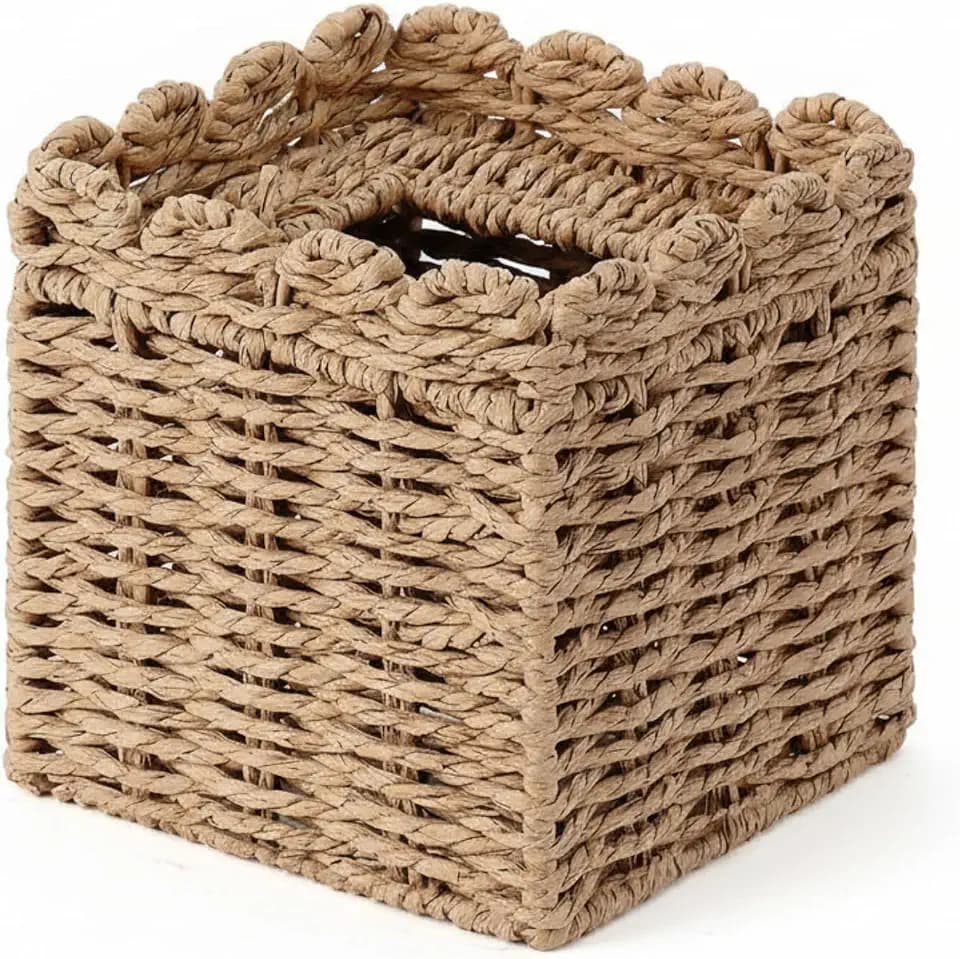 Chengu Scallop Tissue Box Cover, 7.9 x 6.7 x 6.7 Inch Paper Rope Holder