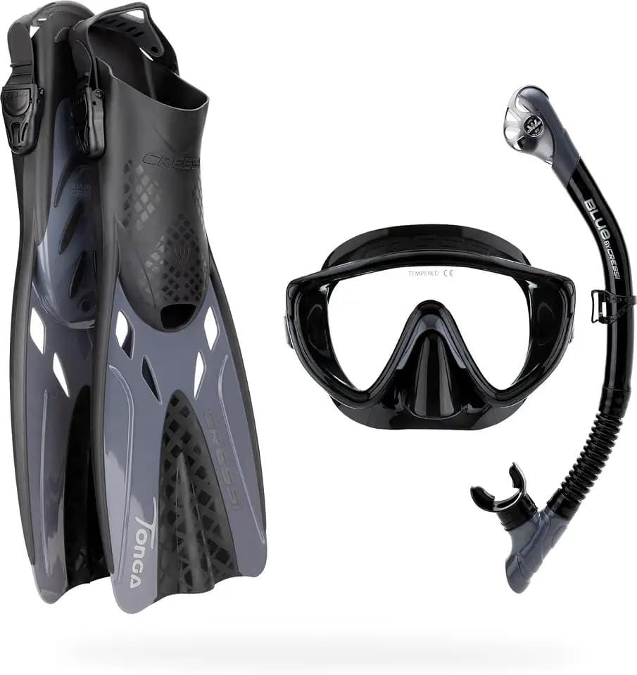Cressi Snorkeling Set- Short Adjustable Fins, Silicone Mask, and Dry Snorkel- Compact for Travel- Adventure Set- Designed in Italy
