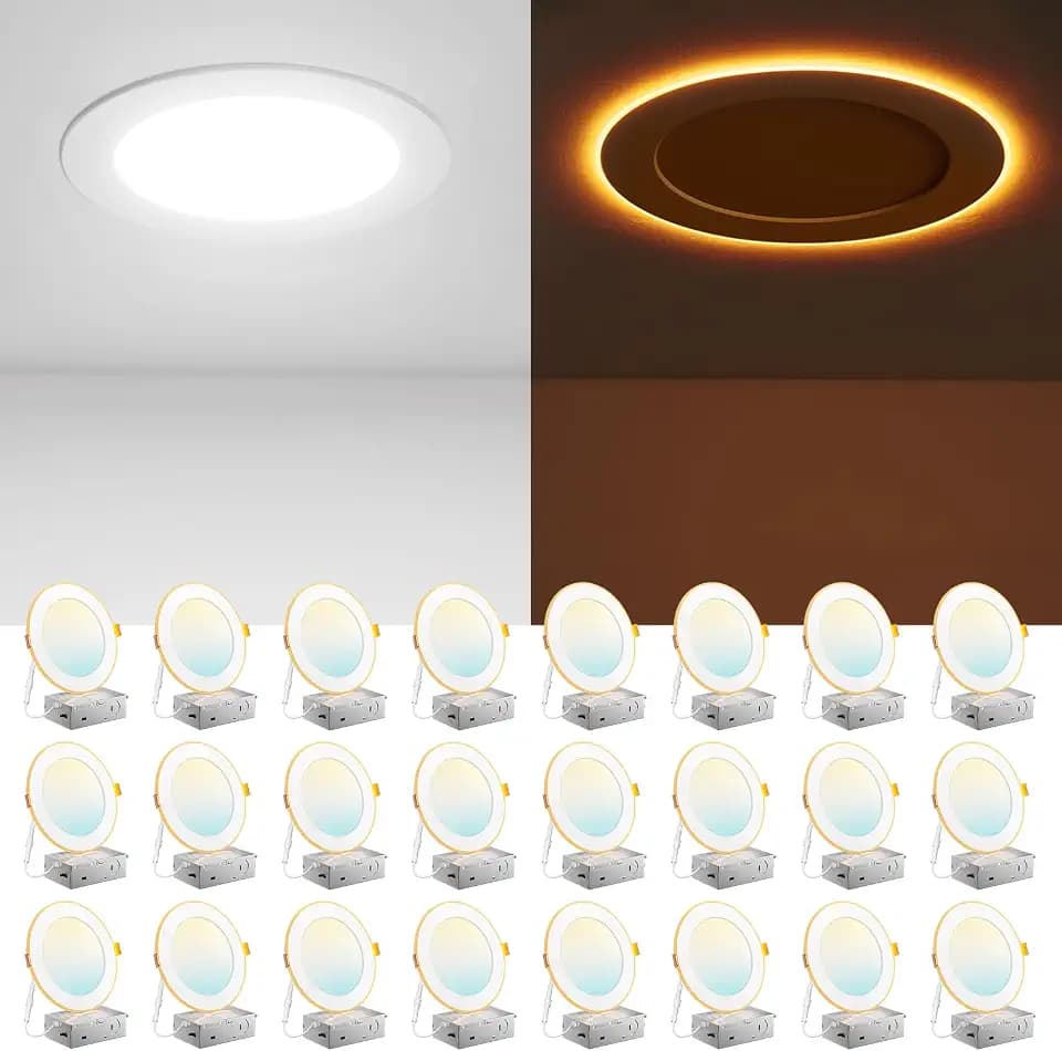 Amico 24 Pack 6 Inch LED Recessed Light with Night Light, 5CCT, 1100LM