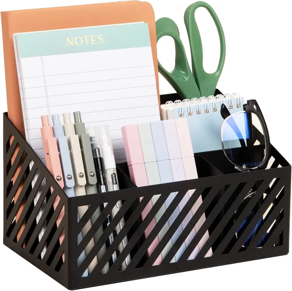 Mind Reader Desktop Organizer and Mail Sorter, Five Compartments, Office Supplies and Accessories, Metal, Black