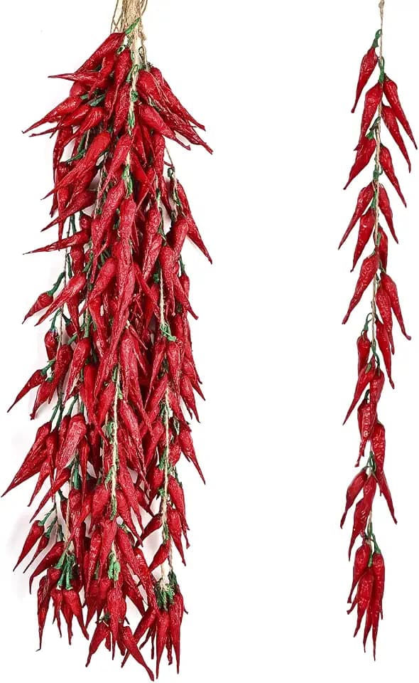 5 String Chili Pepper Decor Fake Vegetables Artificial Food Artificial Peppers String Vegetable Fruit Garland for Home Kitchen Farm Party Wall Photography Props Decoration(Dry red Pepper)