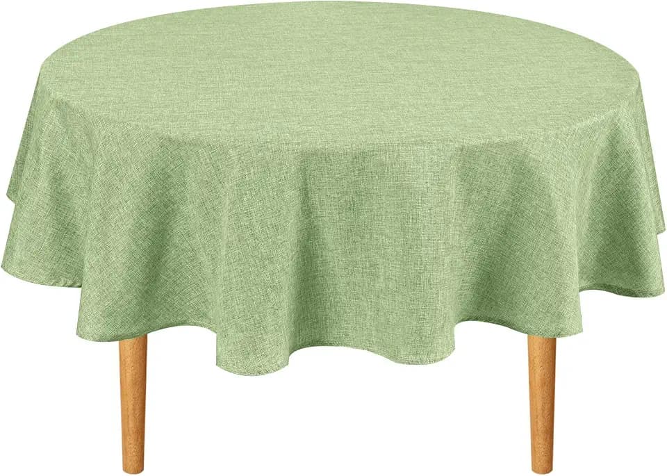 Hiasan Linen Textured Farmhouse Tablecloth 80 Inch Round, Sage Green