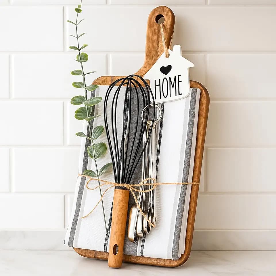 Patelai 7 Pcs Housewarming Gifts Set, Cutting Board Towels Spoons Whisk