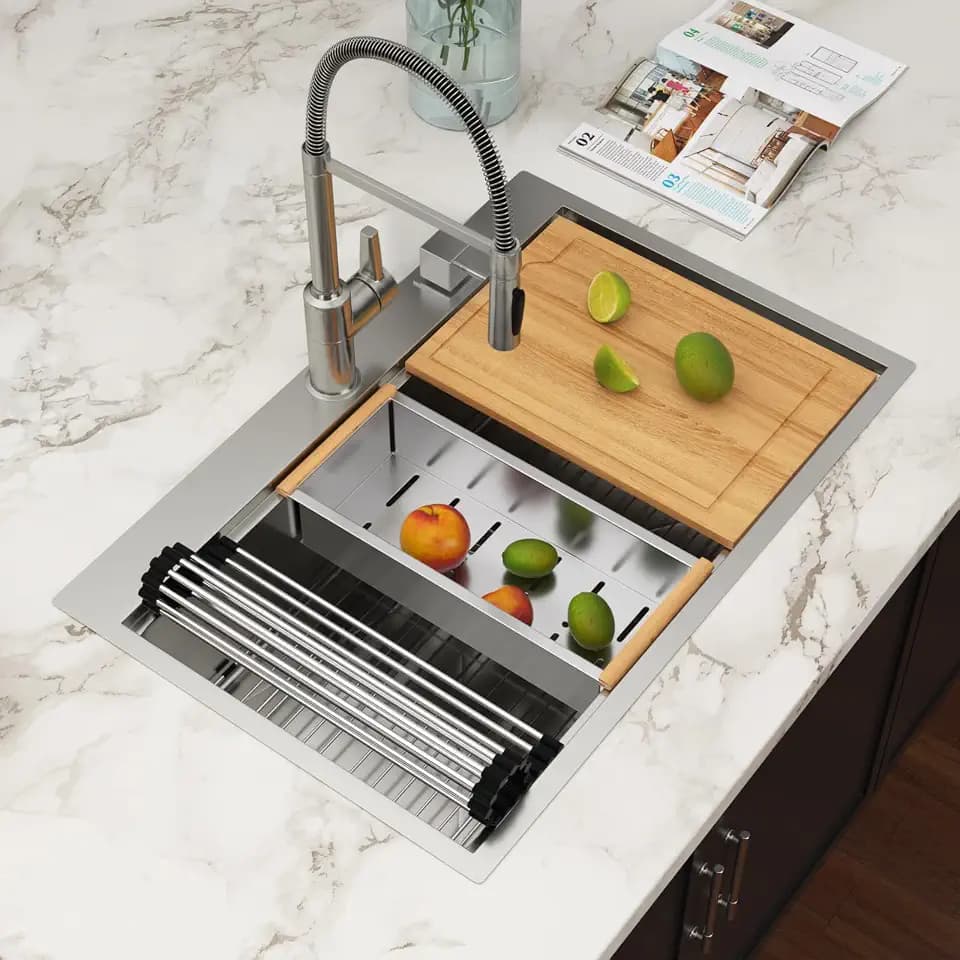 33x22 Drop In Workstation Kitchen Sink with Accessories