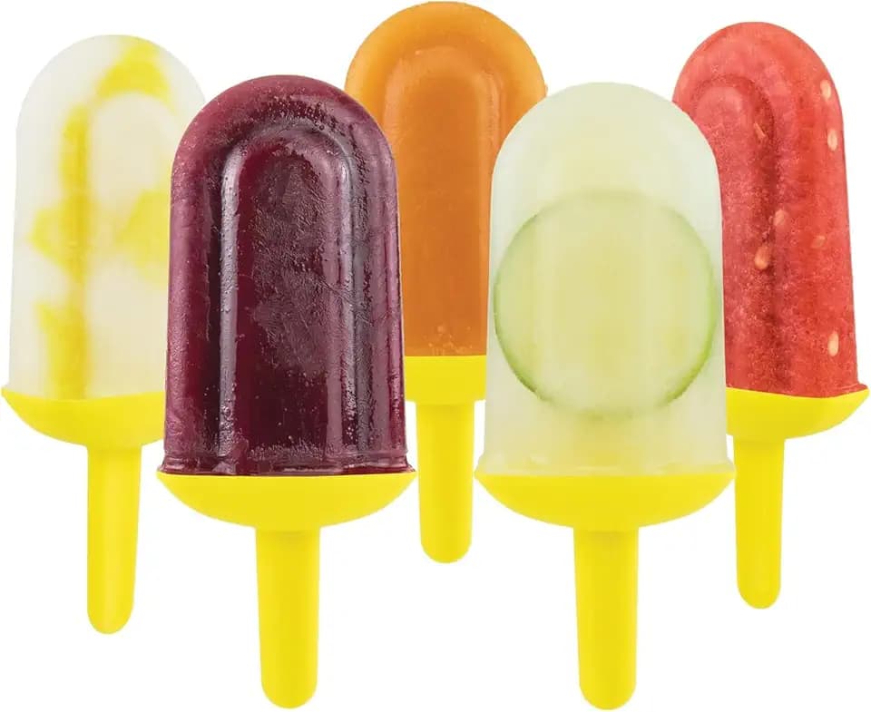 Tovolo Classic Freezer Pop Molds for Frozen Popsicles 5 Pack for Kids and Toddlers, Easy to Fill Reusable Popsicle Molds with Sticks No Mess Drip Guard Quick Clean Dishwasher Safe, Sun Ray Yellow
