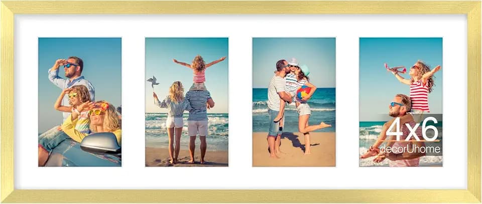decorUhome 4 4x6 Picture frames Collage Wall Decor with Mat, Gold
