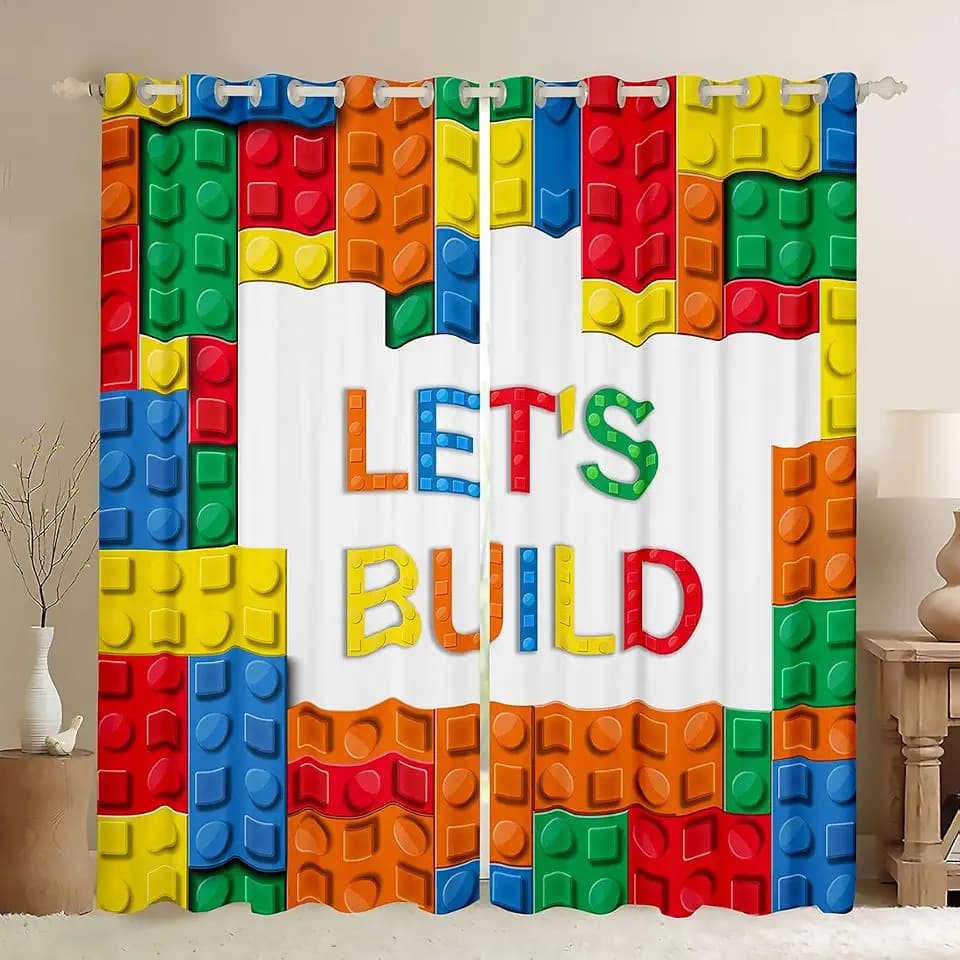 Feelyou Building Block Print Curtains Living Room 2 Panels 42 x 84 Inch