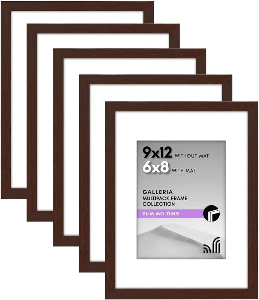 Americanflat 9x12 Picture Frame 5-Pack - Matted to 6x8 - Mahogany