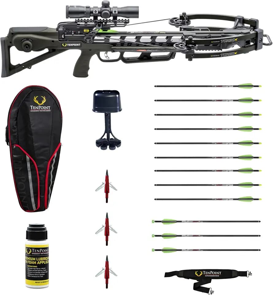 TenPoint Turbo X Crossbow Bundle - 415 FPS - Includes 100-Yard RangeMaster 100 Scope, ACUslide Crank Cocking & Safe De-Cocking System, Accessory Kit & Narrow Soft Case
