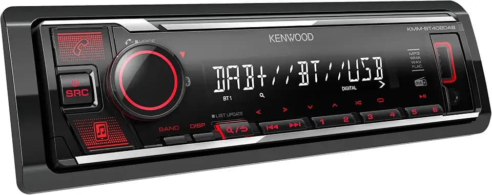 Kenwood KMM-BT408DAB - USB-Autoradio mit DAB+ & Bluetooth Freisprecheinrichtung (Soundprozessor, USB, AUX, 1 x Pre-Out 2.5 V, 4 x 50 Watt, Tastenbeleuchtung rot, inkl. DAB+ Antenne)
