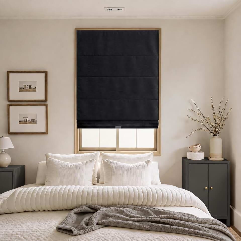 Blackout Cordless Roman Shades for Indoor Windows, 430GSM Chenille Fabric