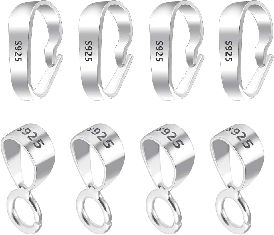 8Pcs 925 Sterling Silver Pendant Clasp Pinch Clip Bails for Jewelry Making