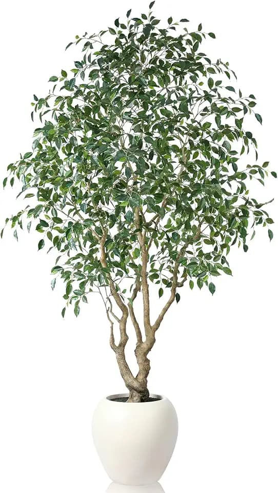 SOGUYI 8 Feet Ficus Tree Artificial Indoor with Round Artisan Planter