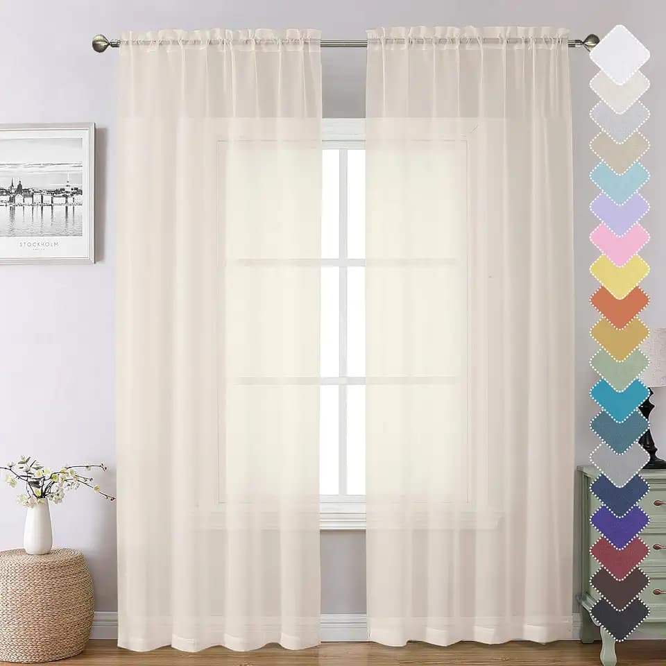 Chyhomenyc Extra Long Cream Sheer Curtains 108 Inches Long 2 Panels