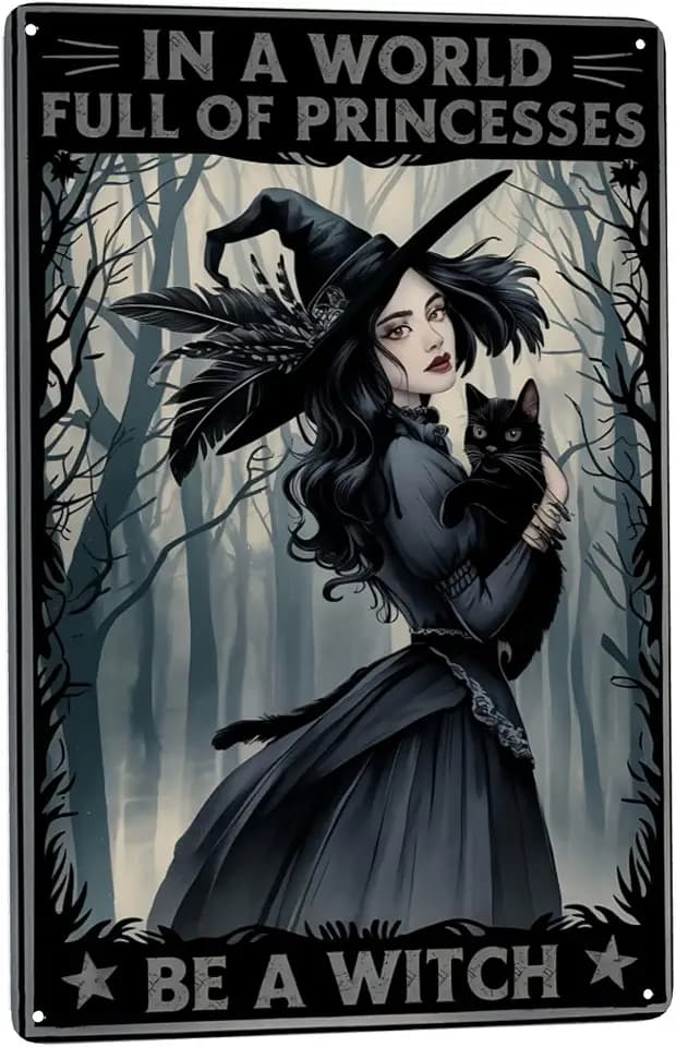 8x12 Inch Metal Sign Halloween Witch Princess Humor Retro Wall Decor For Entryway Porch Hallway Party Room Bedroom Shelf And Halloween Wall Display Spaces