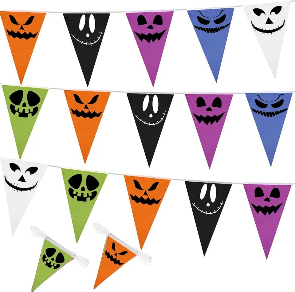 HunnmingRe 164 Feet Halloween Pennant Banner Flags 5 Style Scare Face