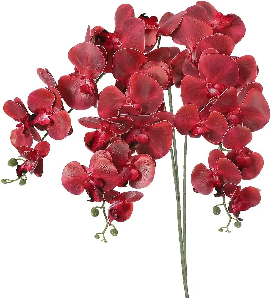 PATIKIL Artificial Orchid Stems 41", 3 Pack 9 Heads Faux Phalaenopsis Flowers Real Touch Fake Orchid Flower Branch for Vase Home Wedding Decoration, Burgundy