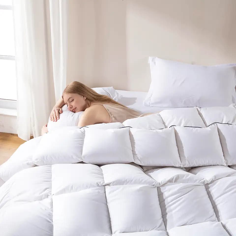 DOWNCOOL Feather Comforter California King Size, 100% Cotton White 104"x96"