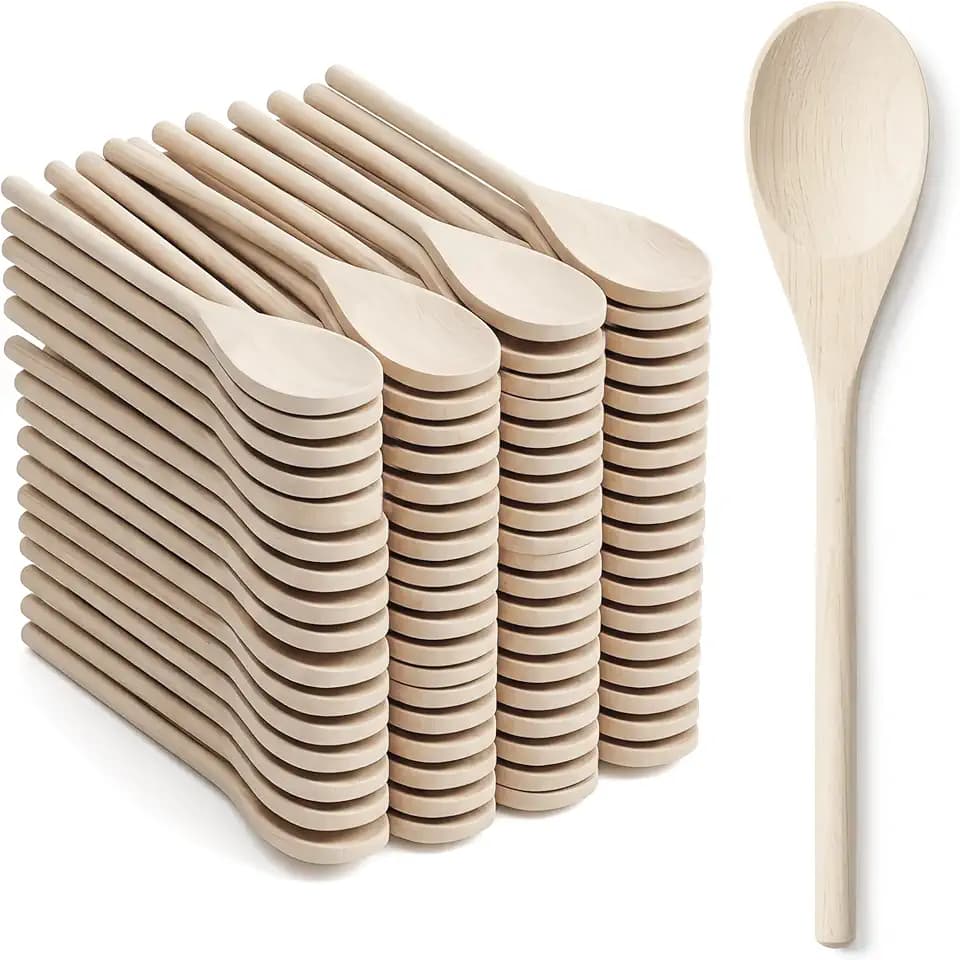 60/120 PCS 10 Inch Wooden Spoons Bulk, Oval Cooking & Stirring Spoons for Kitchen Mixing Baking Serving, Heat Resistant, Non Scratch, Compatible with Nonstick Cookware (60)