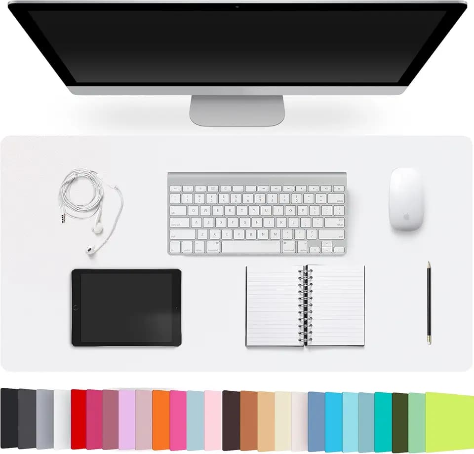 Leather Desk Pad Protector,Non-Slip Desk Pad(White, 31.5" x 15.7")