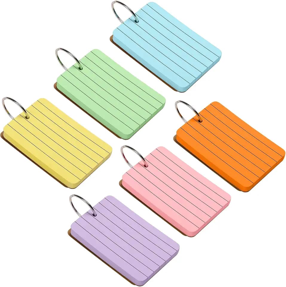 300 Pcs 2.2x3.5 Color Index Cards with Ring, 6 Color Ruled Notecards