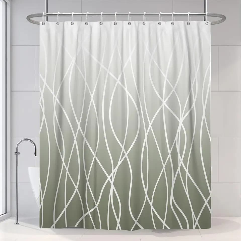 Ombre Sage Green Striped Small Bathroom Shower Curtain 72"x72"