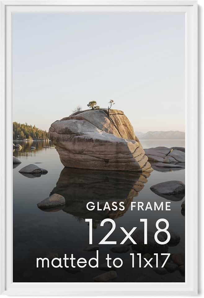 HAUS AND HUES 12x18 Picture Frame with Real Glass & White Premium-Grade Metal Matted to 11x17 - Aluminum 12x18 Frame White - Includes Hanging Kit - Ideal for Home, Office (12x18 in, White)