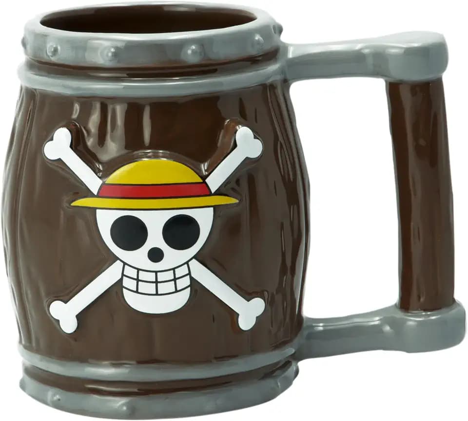 ABYSTYLE One Piece Anime Straw Hat Jolly Roger Barrel Ceramic Coffee Tea 3D Mug 12 oz Drinkware Manga Gift One Piece Mug OP Merch Anime Collectible Cup